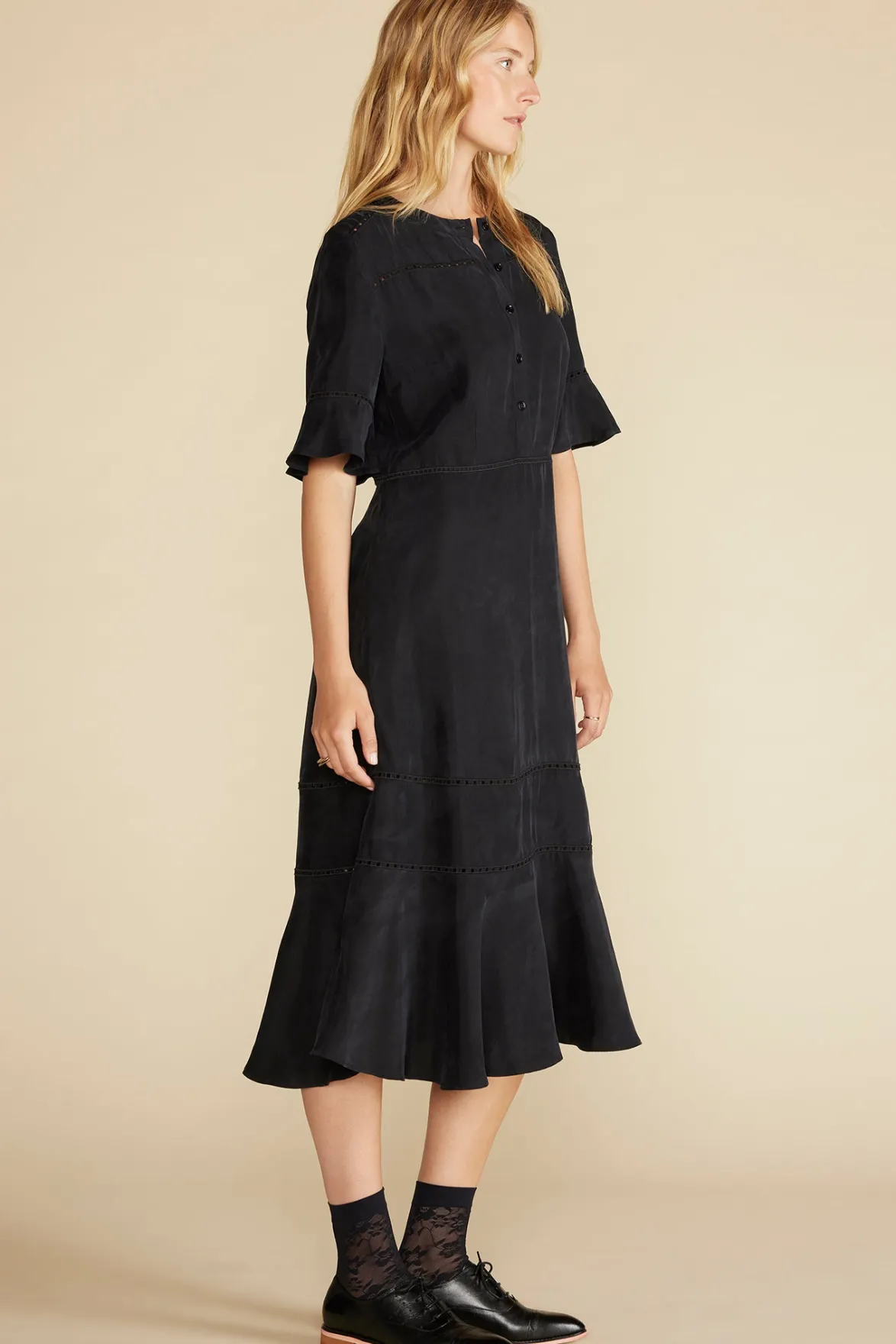 Dresses^Amour Vert Adaline Embroidered Cupro Dress Black