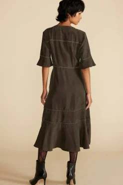 Dresses^Amour Vert Adaline Embroidered Cupro Dress OliveGreen