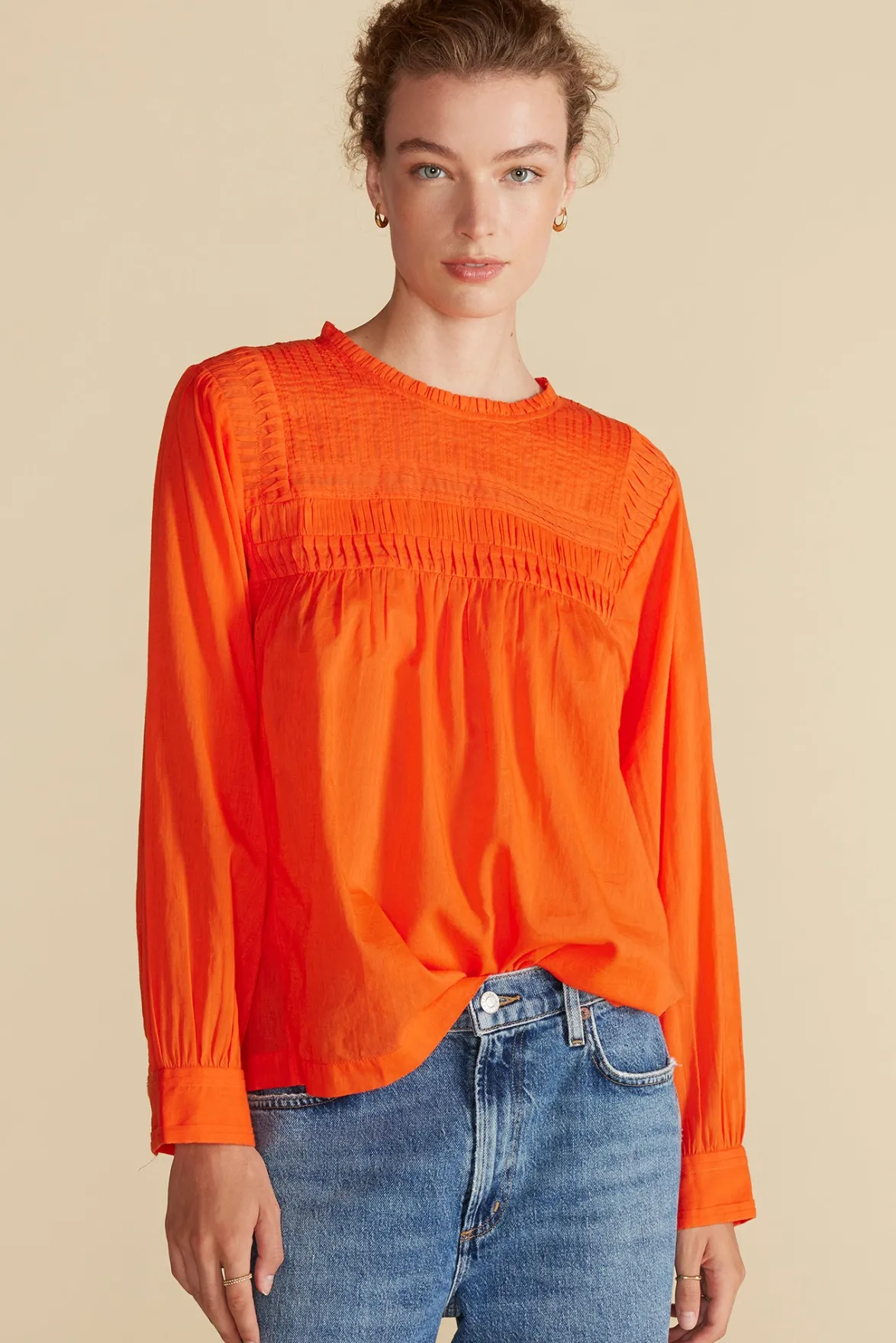 Blouses & Shirts|Tops^Amour Vert Aida Long Sleeve Organic Cotton Blouse ClementineOrange