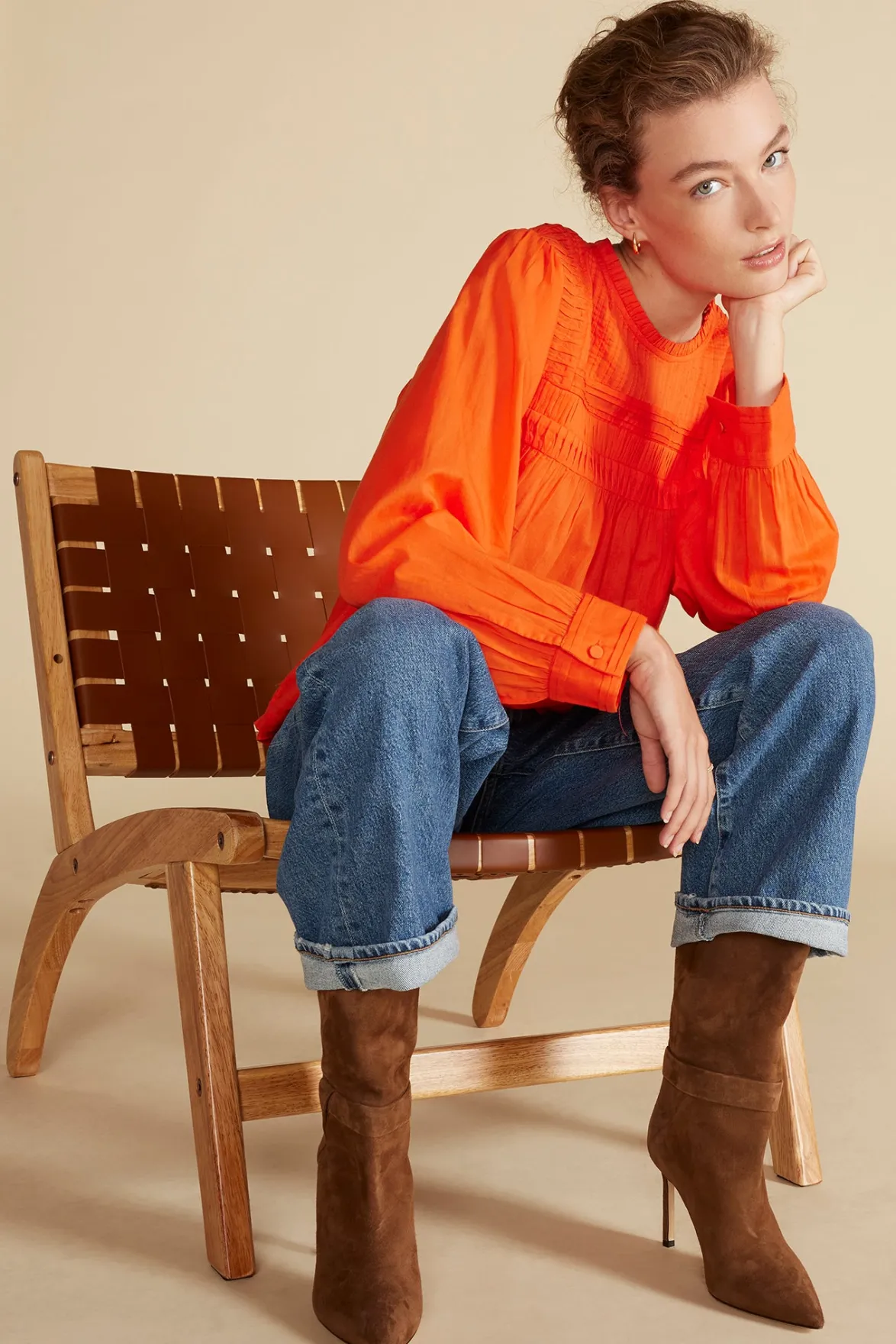 Blouses & Shirts|Tops^Amour Vert Aida Long Sleeve Organic Cotton Blouse ClementineOrange