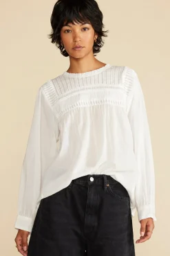 Blouses & Shirts|Tops^Amour Vert Aida Long Sleeve Organic Cotton Blouse White
