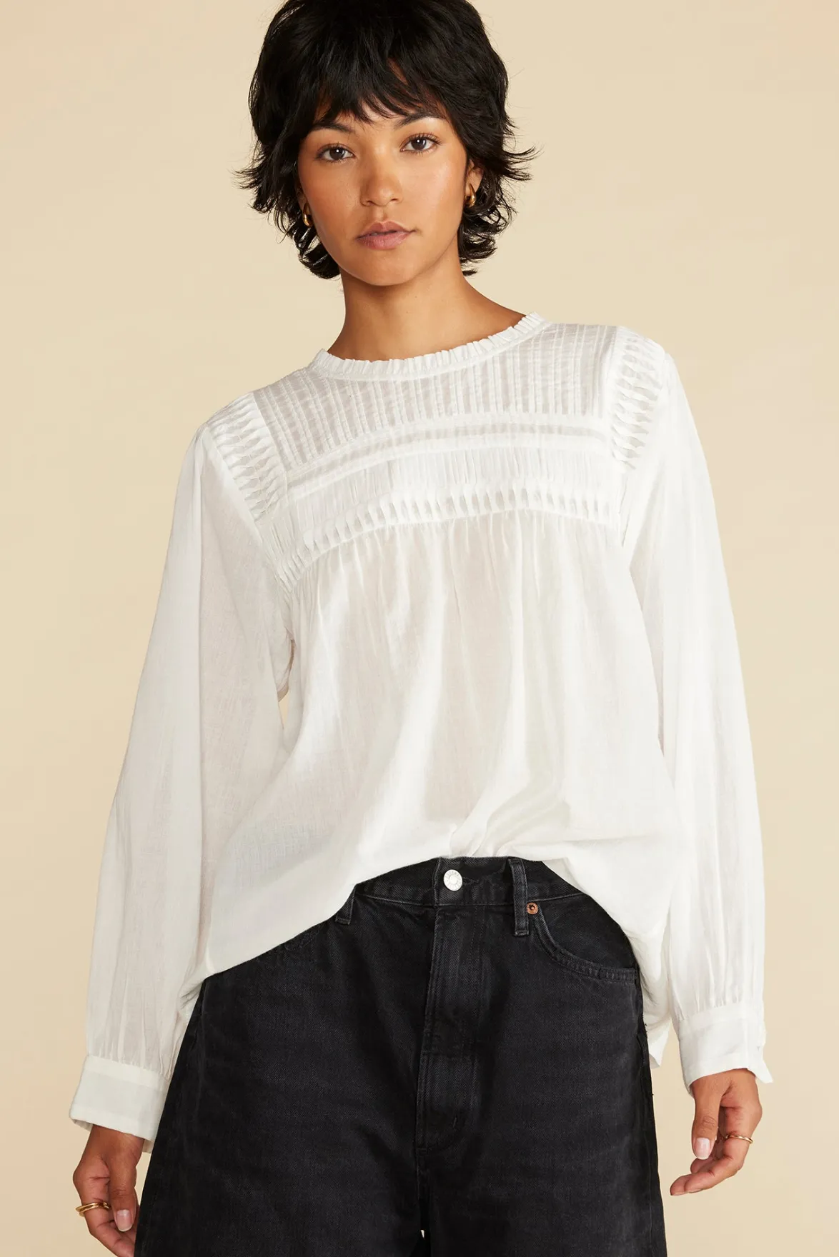 Blouses & Shirts|Tops^Amour Vert Aida Long Sleeve Organic Cotton Blouse White