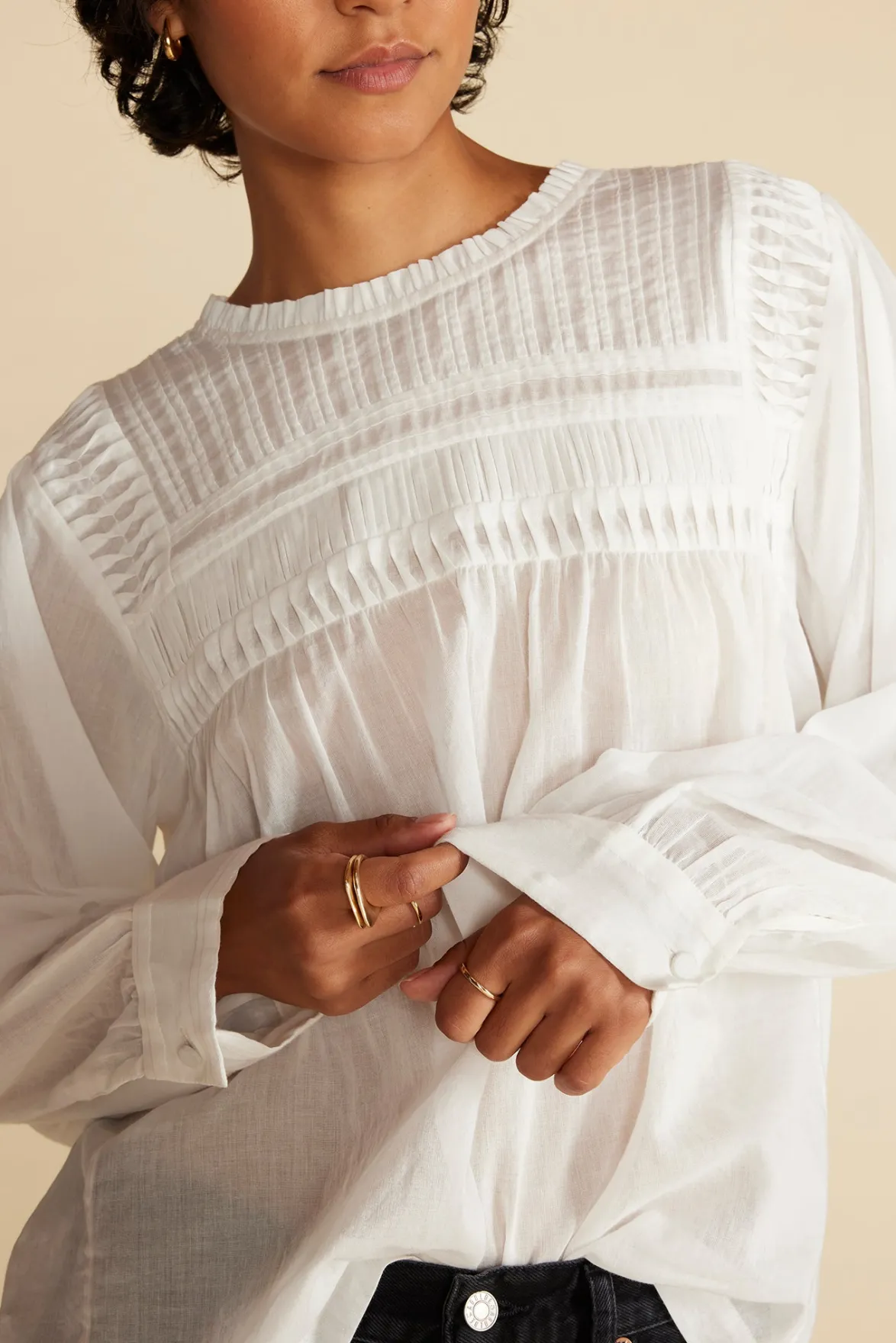 Blouses & Shirts|Tops^Amour Vert Aida Long Sleeve Organic Cotton Blouse White