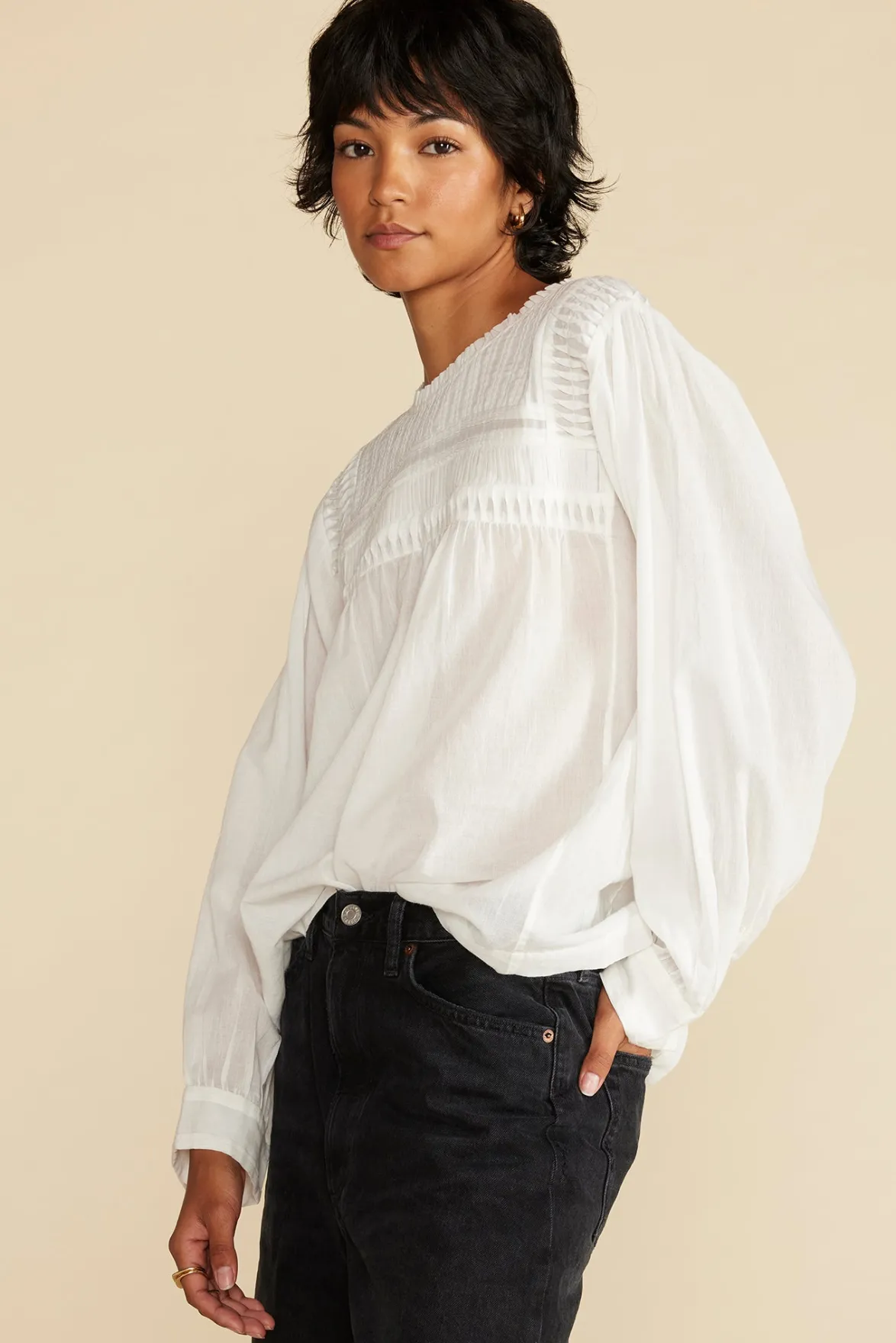 Blouses & Shirts|Tops^Amour Vert Aida Long Sleeve Organic Cotton Blouse White