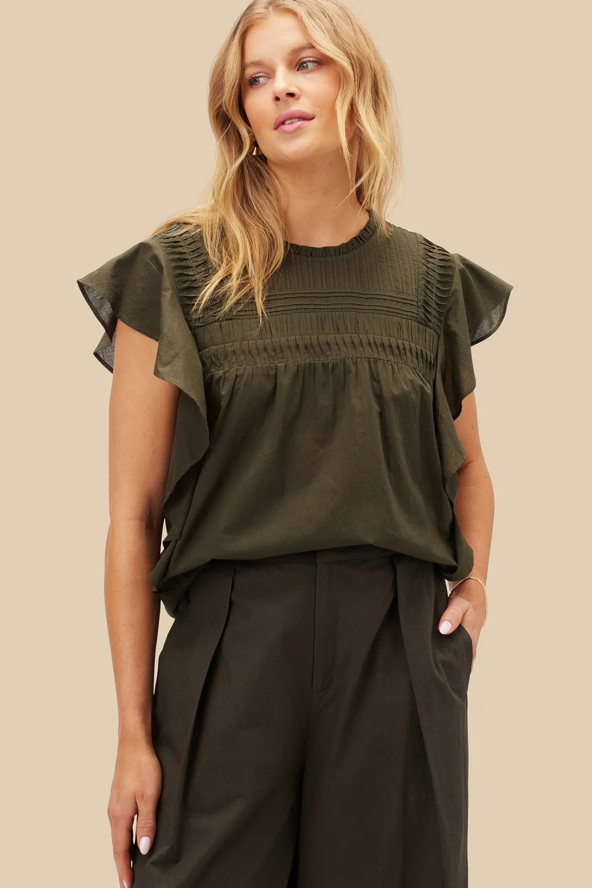 Blouses & Shirts|Tops^Amour Vert Aida Organic Cotton Blouse OliveGreen