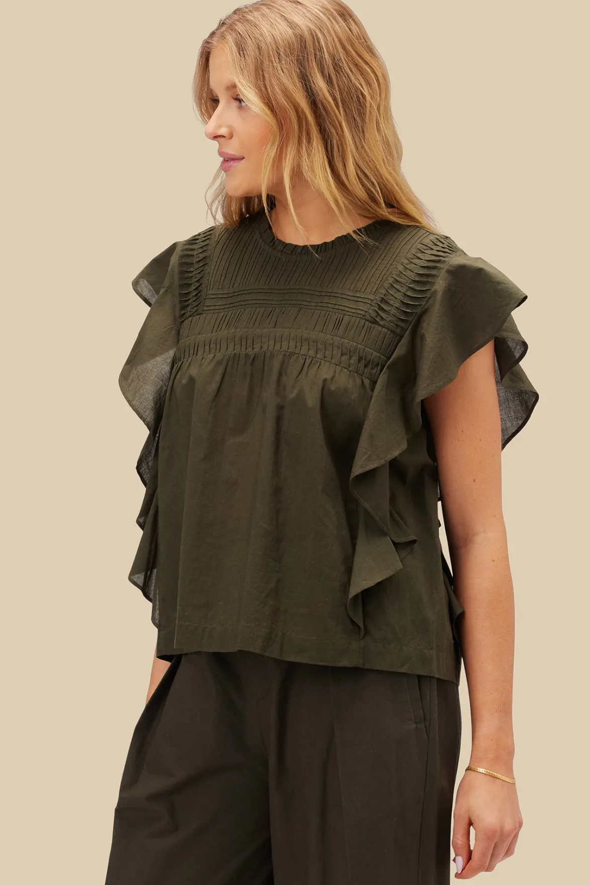 Blouses & Shirts|Tops^Amour Vert Aida Organic Cotton Blouse OliveGreen