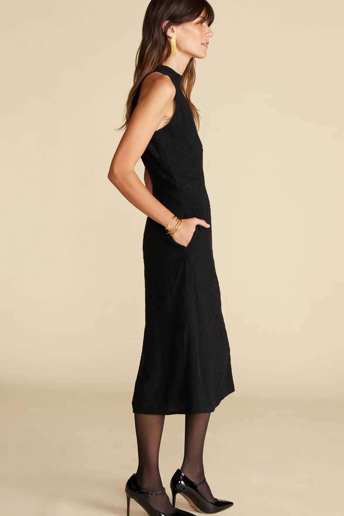 Dresses^Amour Vert Alexandrine Embroidered Crepe Sleeveless Dress Black
