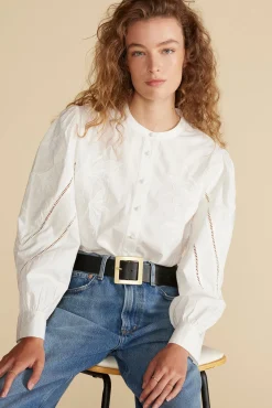 Blouses & Shirts|Tops^Amour Vert Angelique Puff Sleeve Poplin Blouse White