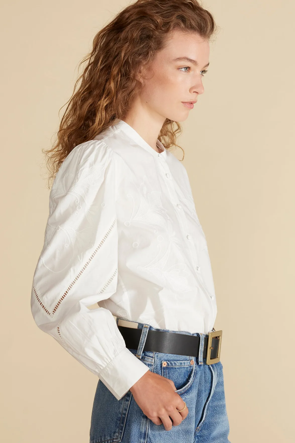 Blouses & Shirts|Tops^Amour Vert Angelique Puff Sleeve Poplin Blouse White