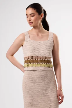 Tops|Clearance^Amour Vert Antibes Crochet Tank EcruMultiStripe