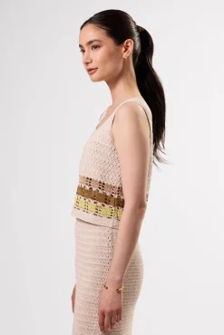 Tops|Clearance^Amour Vert Antibes Crochet Tank EcruMultiStripe