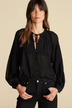Blouses & Shirts|Tops^Amour Vert Aurelien Viscose Tie Blouse Black