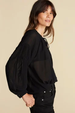 Blouses & Shirts|Tops^Amour Vert Aurelien Viscose Tie Blouse Black
