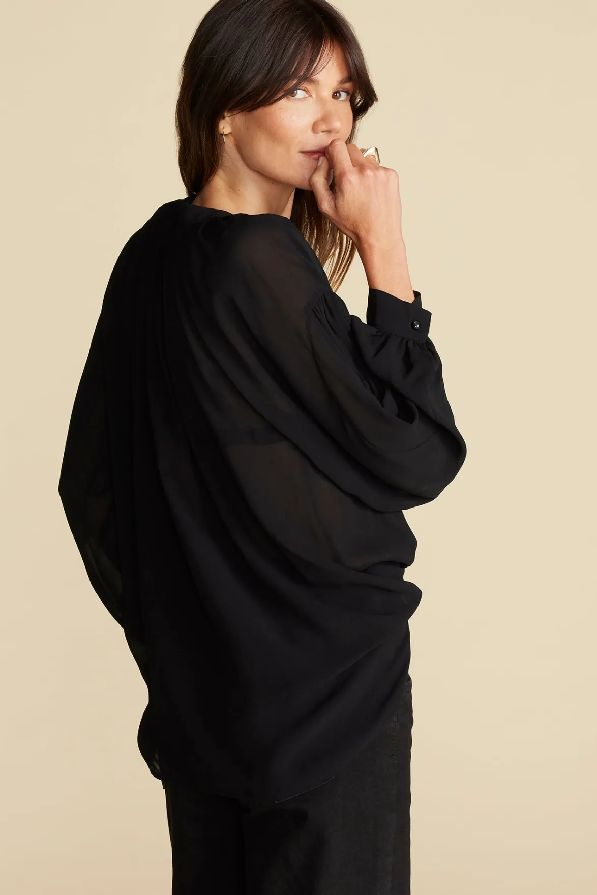 Blouses & Shirts|Tops^Amour Vert Aurelien Viscose Tie Blouse Black