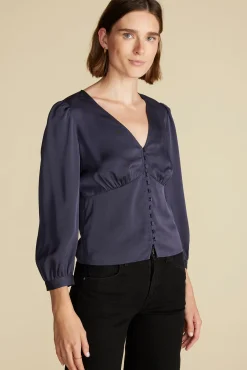 Blouses & Shirts|Tops^Amour Vert Aurelie Stretch Silk Bustier Blouse NightSkyBlue
