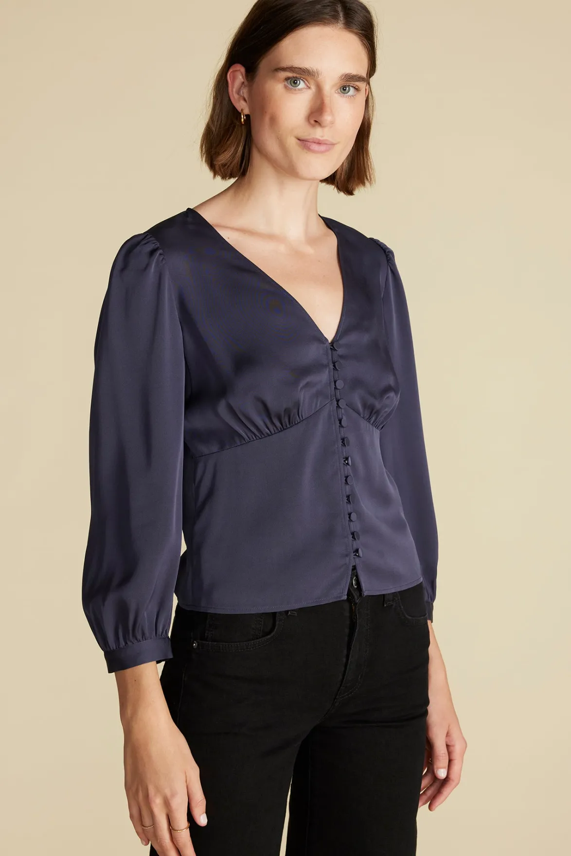 Blouses & Shirts|Tops^Amour Vert Aurelie Stretch Silk Bustier Blouse NightSkyBlue