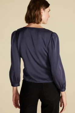Blouses & Shirts|Tops^Amour Vert Aurelie Stretch Silk Bustier Blouse NightSkyBlue