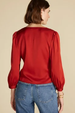 Blouses & Shirts|Tops^Amour Vert Aurelie Stretch Silk Bustier Blouse Rust