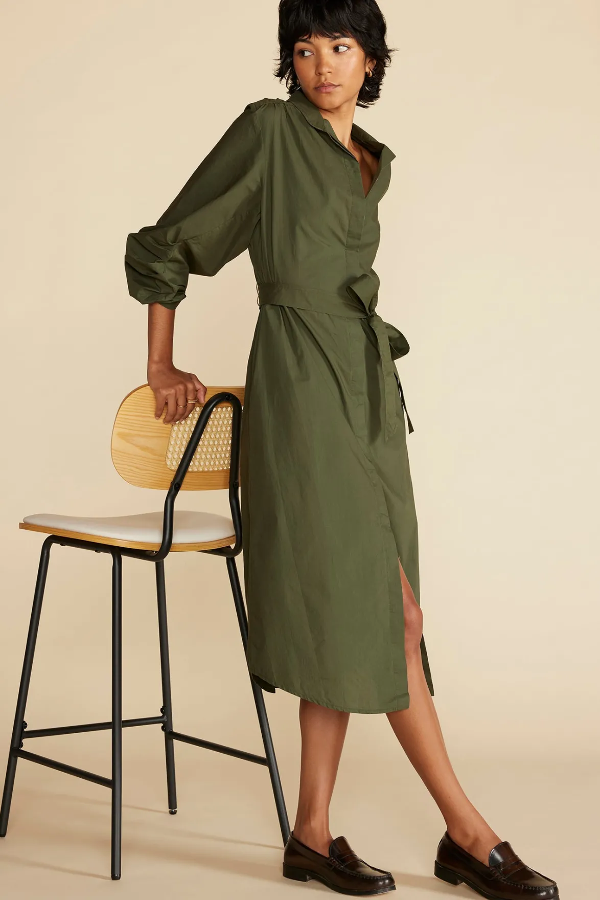 Dresses^Amour Vert Averi Organic Cotton Shirt Dress OliveGreen