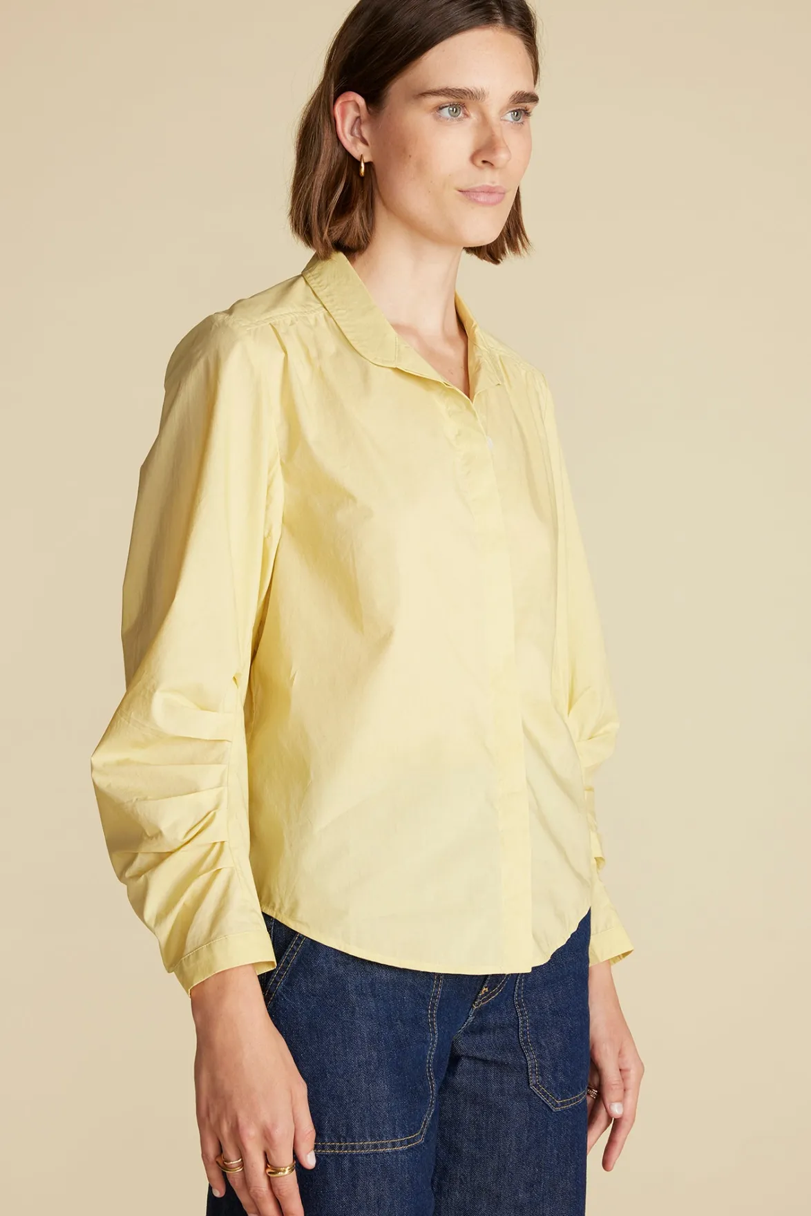 Blouses & Shirts|Tops^Amour Vert Averi Pleated Poplin Blouse AniseYellow
