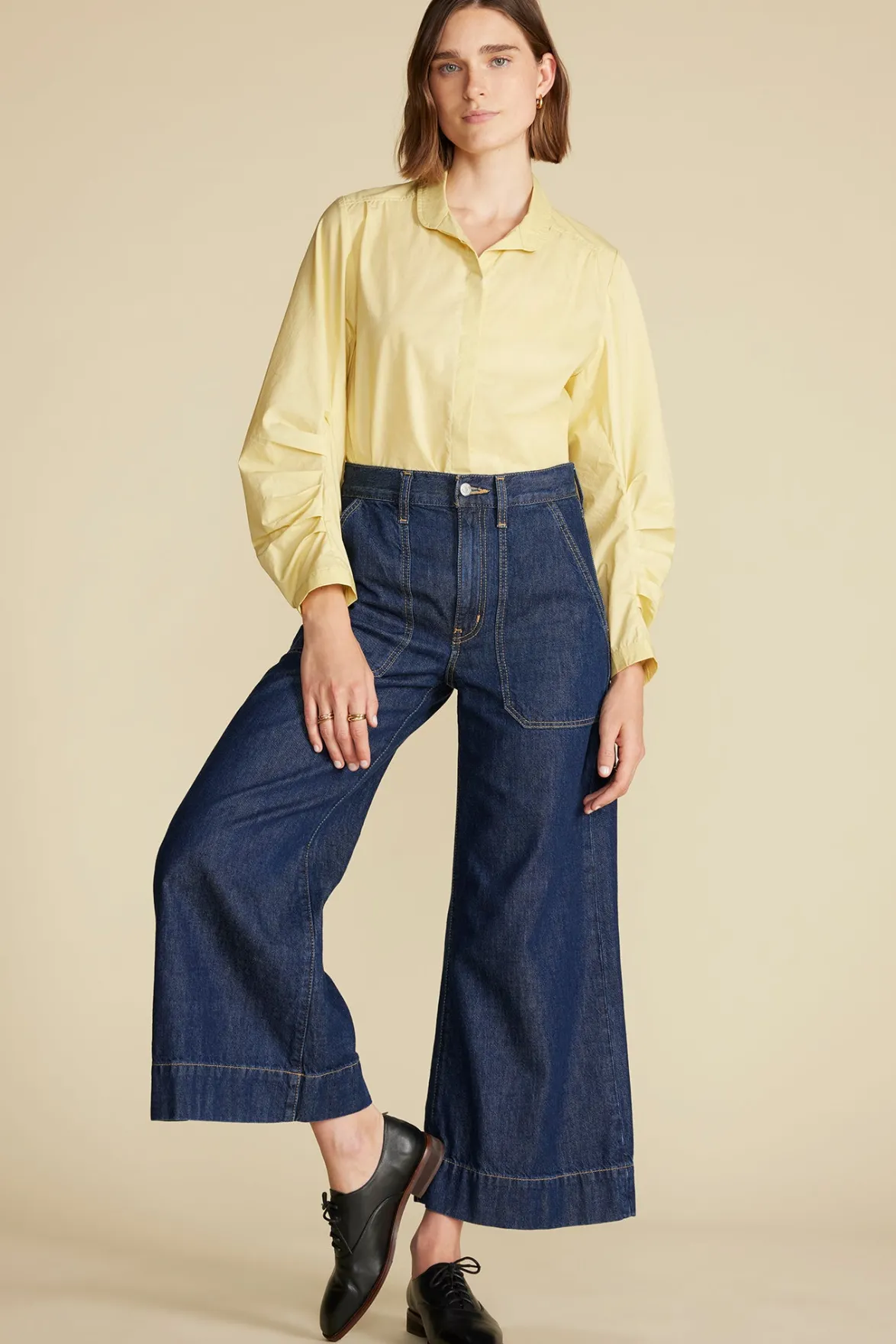 Blouses & Shirts|Tops^Amour Vert Averi Pleated Poplin Blouse AniseYellow