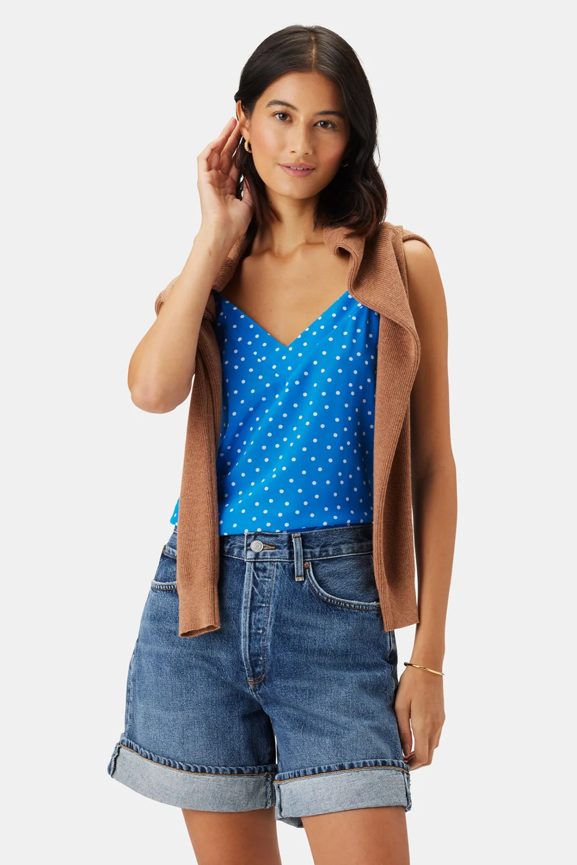 Tops|Clearance^Amour Vert Barlow Washable Silk Tank RivieraDotTurquoise