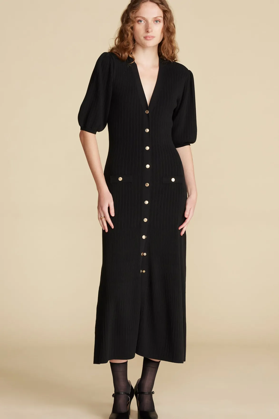 Dresses^Amour Vert Benoite Knit Shirt Dress Black