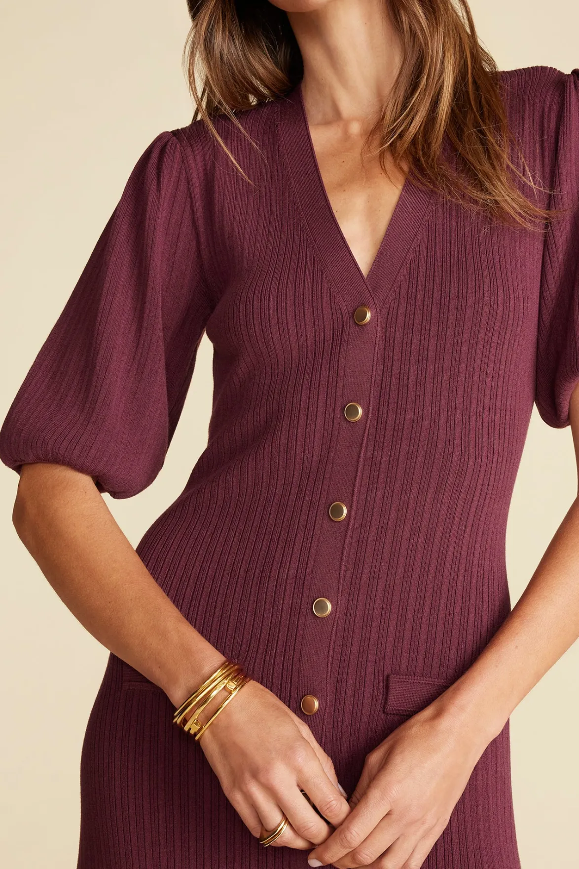 Dresses^Amour Vert Benoite Knit Shirt Dress Burgundy