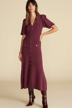 Dresses^Amour Vert Benoite Knit Shirt Dress Burgundy