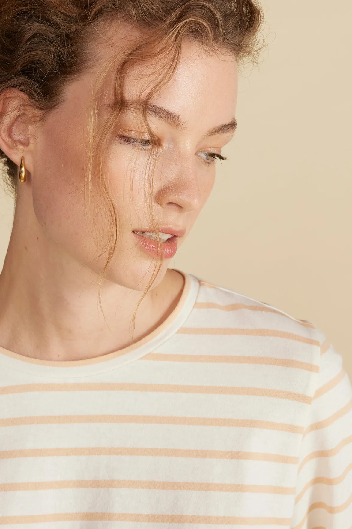 Tops|Tees^Amour Vert Berkeley Long Sleeve Tee IvoryandBiscottiBeigeStripe