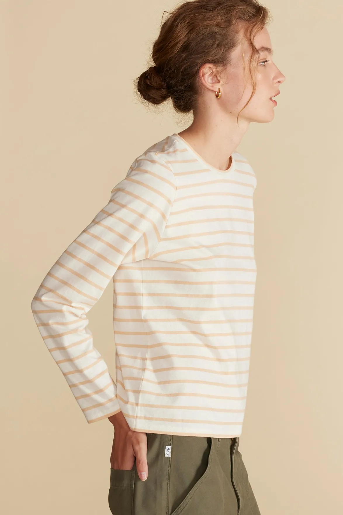 Tops|Tees^Amour Vert Berkeley Long Sleeve Tee IvoryandBiscottiBeigeStripe