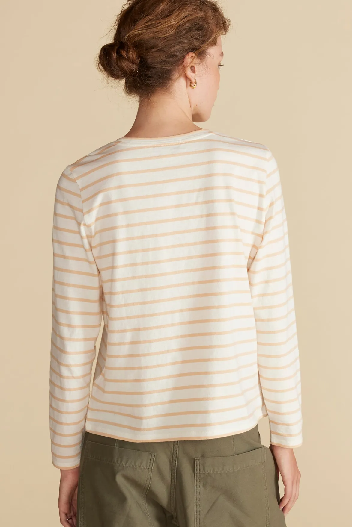 Tops|Tees^Amour Vert Berkeley Long Sleeve Tee IvoryandBiscottiBeigeStripe