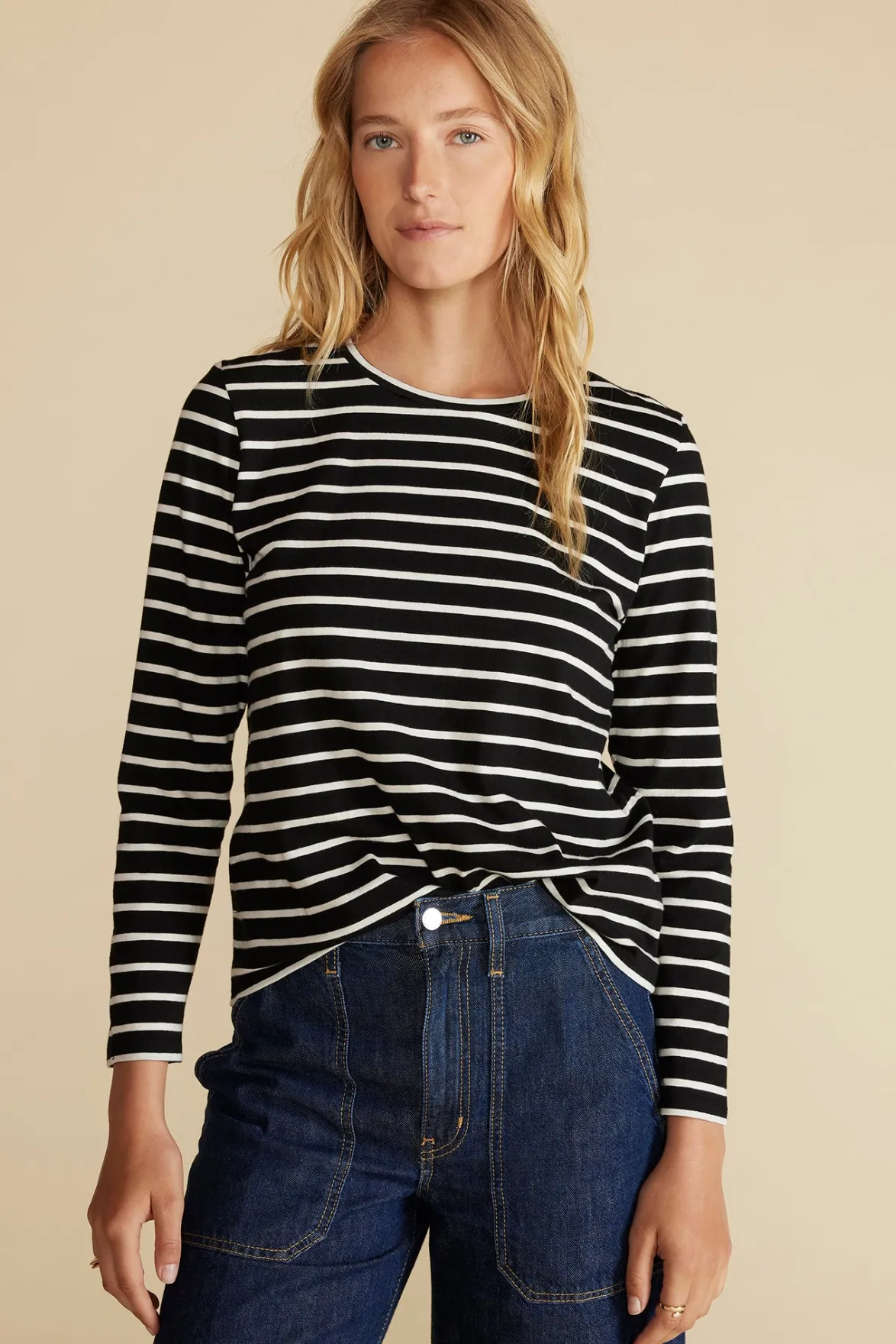 Tops|Tees^Amour Vert Berkeley Long Sleeve Tee BlackandIvoryStripe