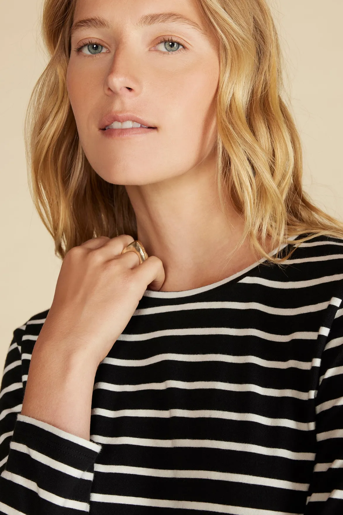 Tops|Tees^Amour Vert Berkeley Long Sleeve Tee BlackandIvoryStripe