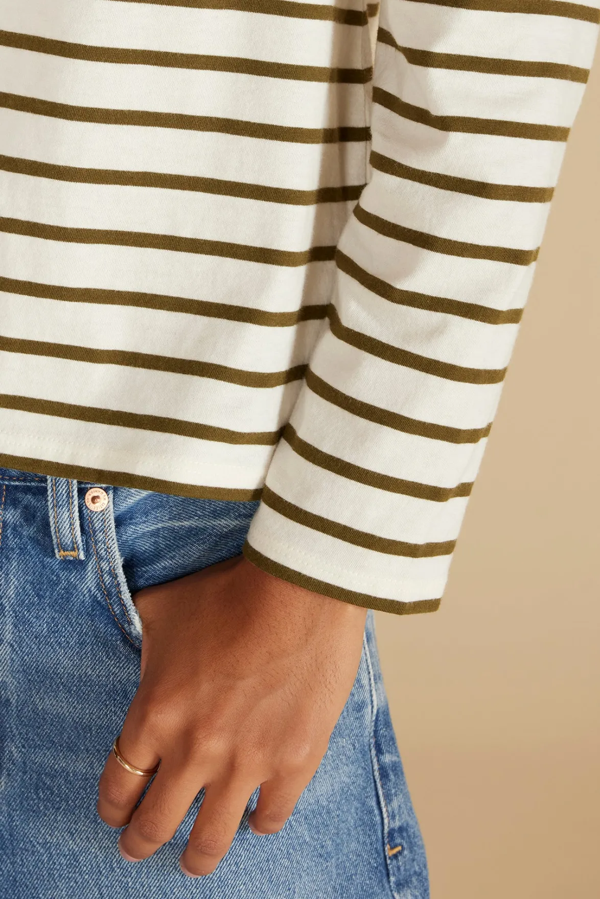 Tops|Tees^Amour Vert Berkeley Long Sleeve Tee IvoryandOliveGreenStripe