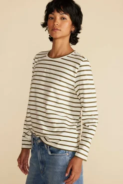 Tops|Tees^Amour Vert Berkeley Long Sleeve Tee IvoryandOliveGreenStripe