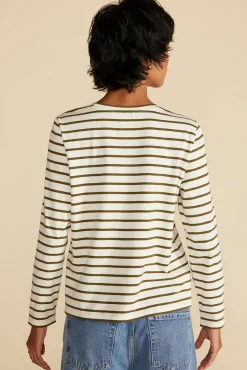 Tops|Tees^Amour Vert Berkeley Long Sleeve Tee IvoryandOliveGreenStripe
