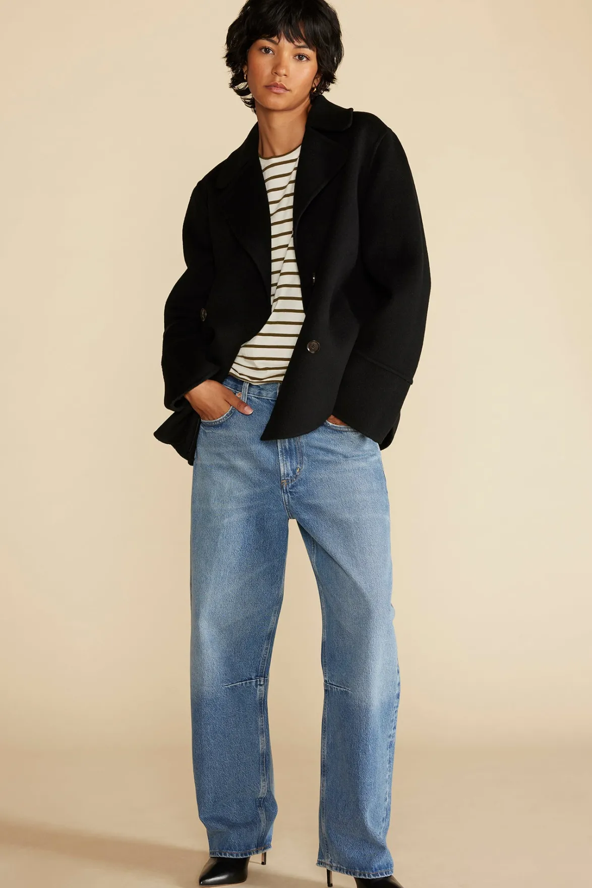 Tops|Tees^Amour Vert Berkeley Long Sleeve Tee IvoryandOliveGreenStripe