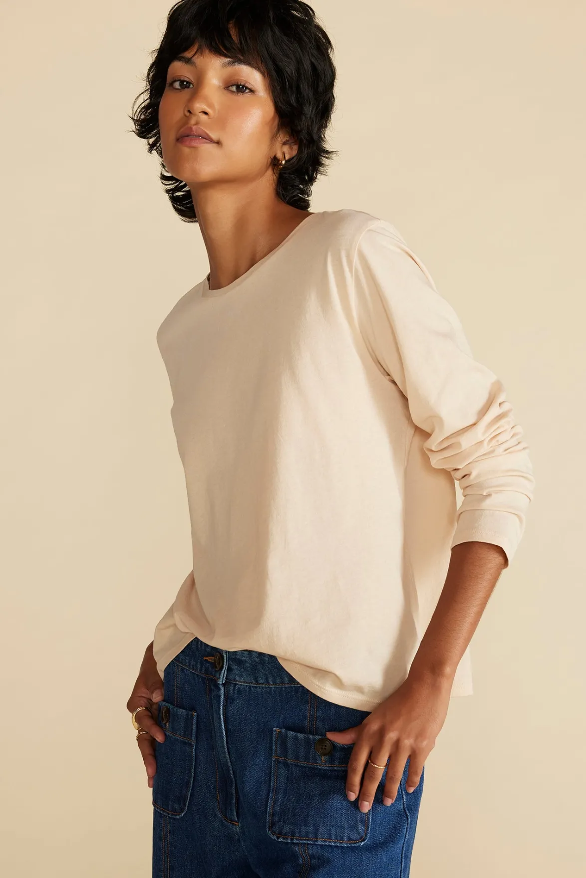 Tops|Tees^Amour Vert Berkeley Long Sleeve Tee SandBeige