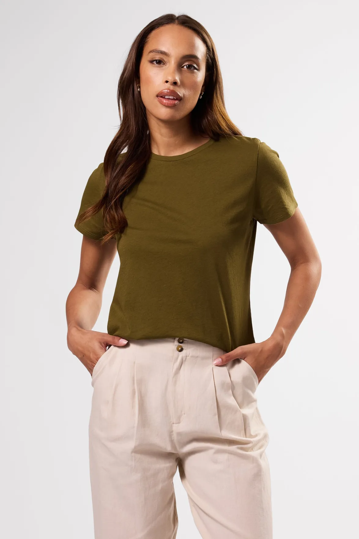 Tops|Tees^Amour Vert Berkeley Organic Cotton Tee OliveGreen