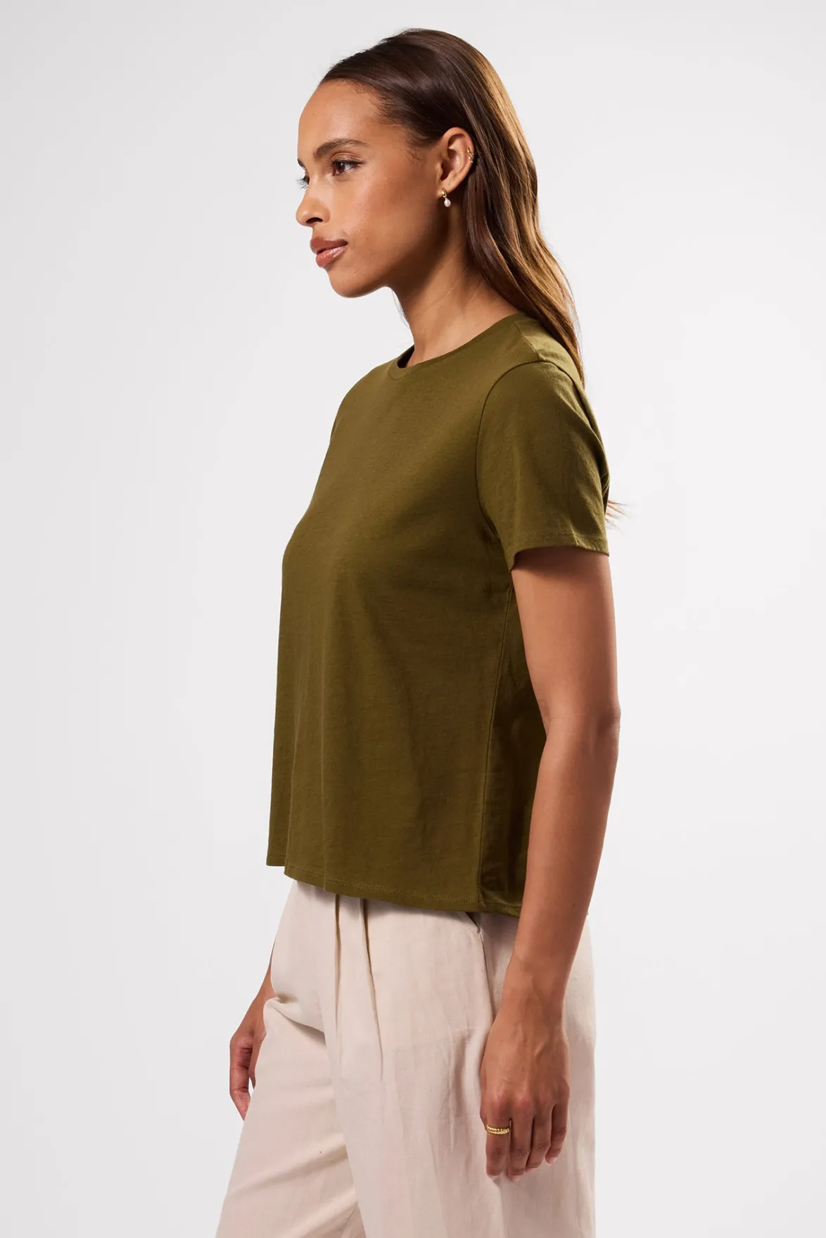 Tops|Tees^Amour Vert Berkeley Organic Cotton Tee OliveGreen