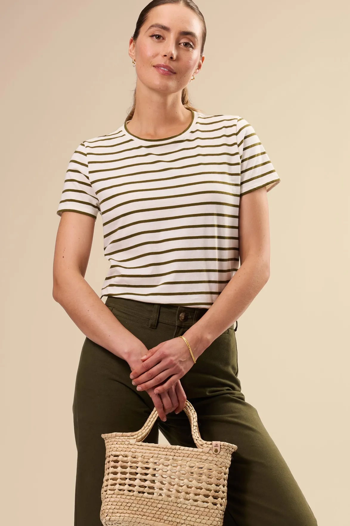 Tops|Tees^Amour Vert Berkeley Organic Cotton Tee IvoryOliveStripe