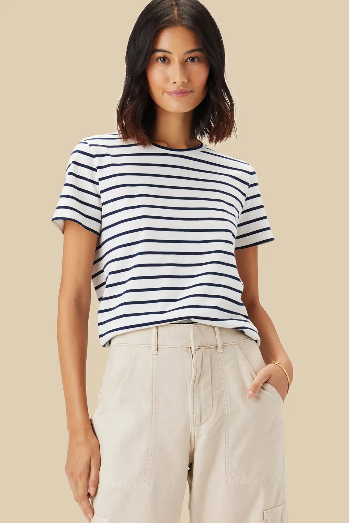Tops|Tees^Amour Vert Berkeley Organic Cotton Tee IvoryNavyBlueStripe