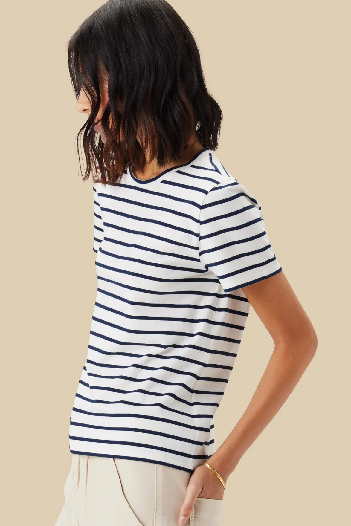 Tops|Tees^Amour Vert Berkeley Organic Cotton Tee IvoryNavyBlueStripe