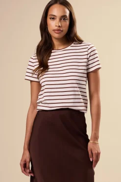 Tops|Tees^Amour Vert Berkeley Organic Cotton Tee IvoryEspressoStripe