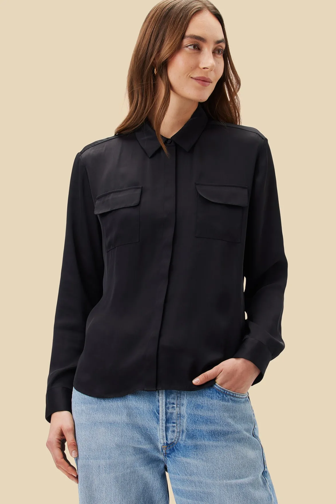 Blouses & Shirts|Tops^Amour Vert Bixby Pocket Blouse Black