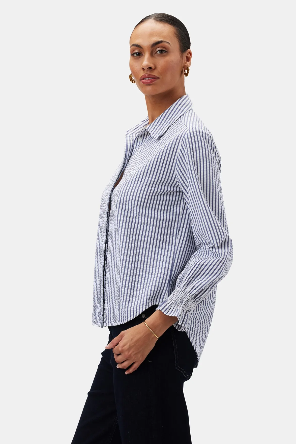 Tops|Clearance^Amour Vert Bixby Seersucker Blouse BrittanyStripeBlue