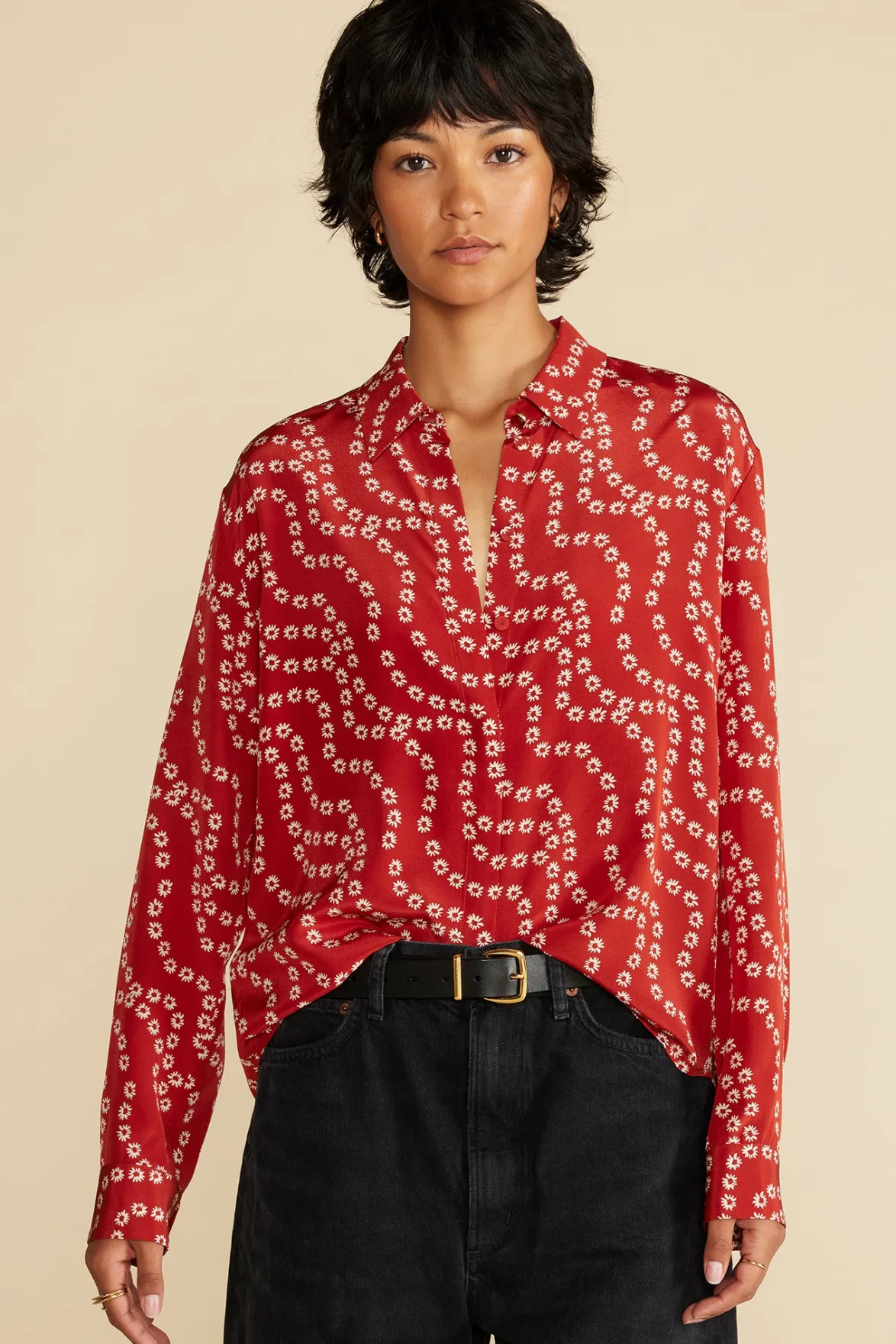 Tops|Blouses & Shirts^Amour Vert Bixby Washable Silk Blouse RustVannesFloralPrint
