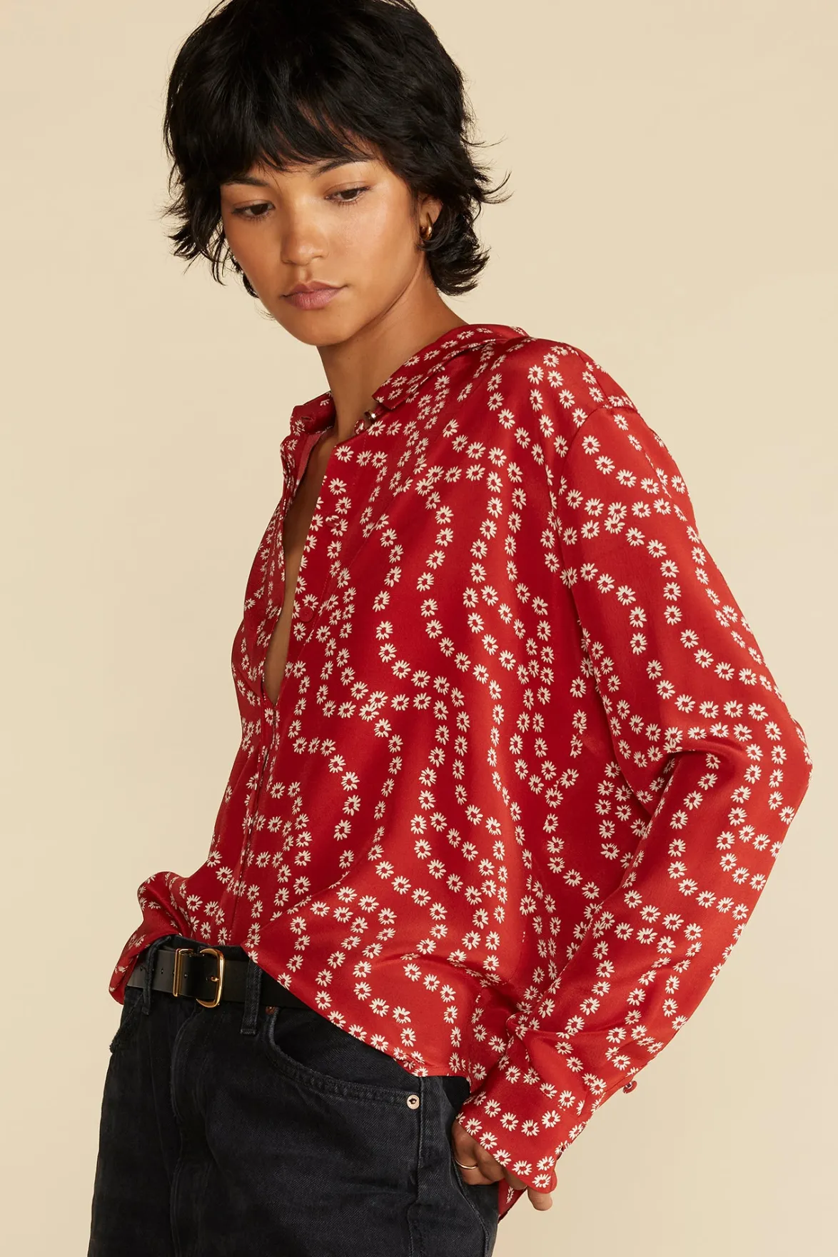 Tops|Blouses & Shirts^Amour Vert Bixby Washable Silk Blouse RustVannesFloralPrint