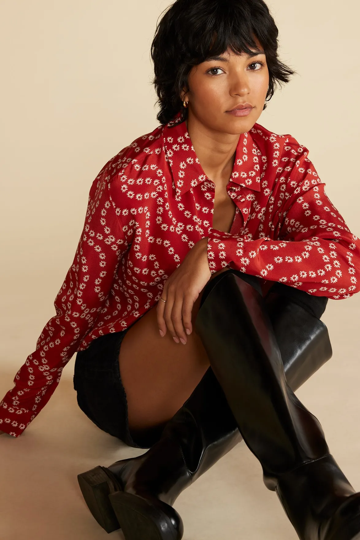 Tops|Blouses & Shirts^Amour Vert Bixby Washable Silk Blouse RustVannesFloralPrint